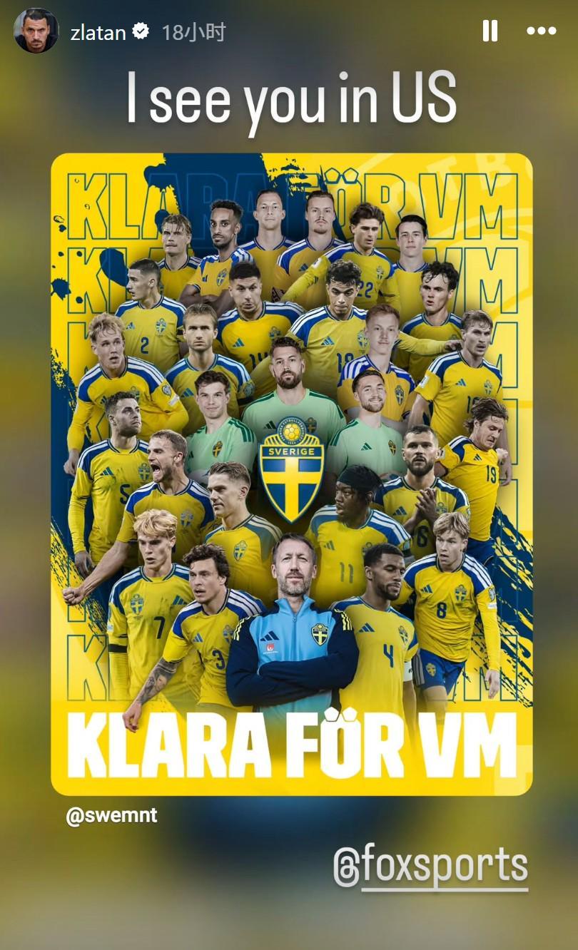 开云官方网站-来自前辈的认可，伊布祝贺瑞典进军世界杯：伙计们，美国见